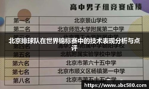 北京排球队在世界锦标赛中的技术表现分析与点评